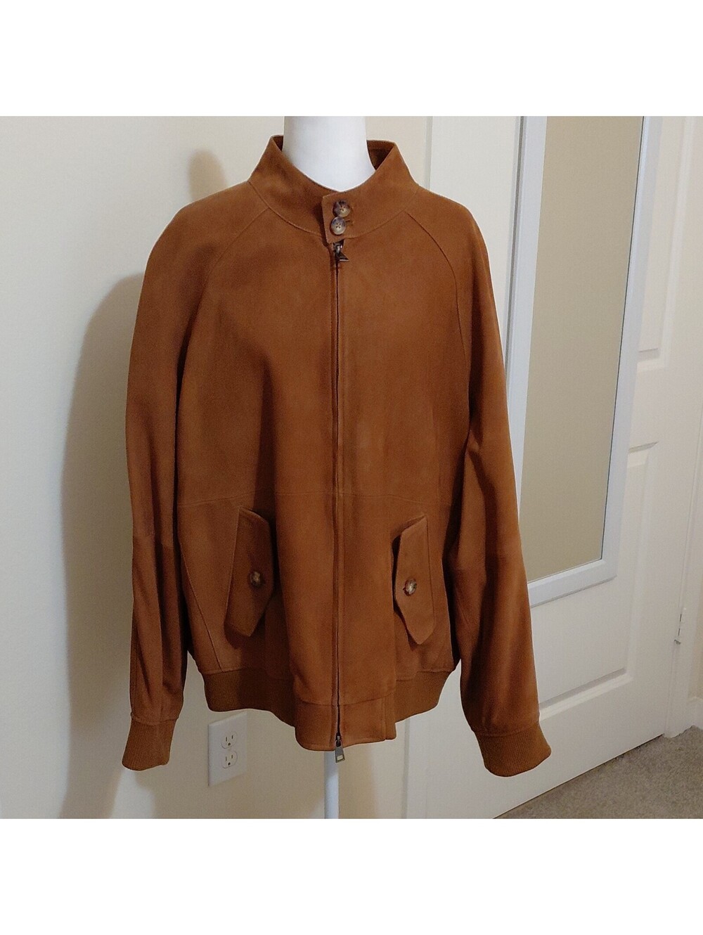 NWT Round & Yorke Men's Suade Bomber Jacket 2XB Cognac Full Zip Lined #895